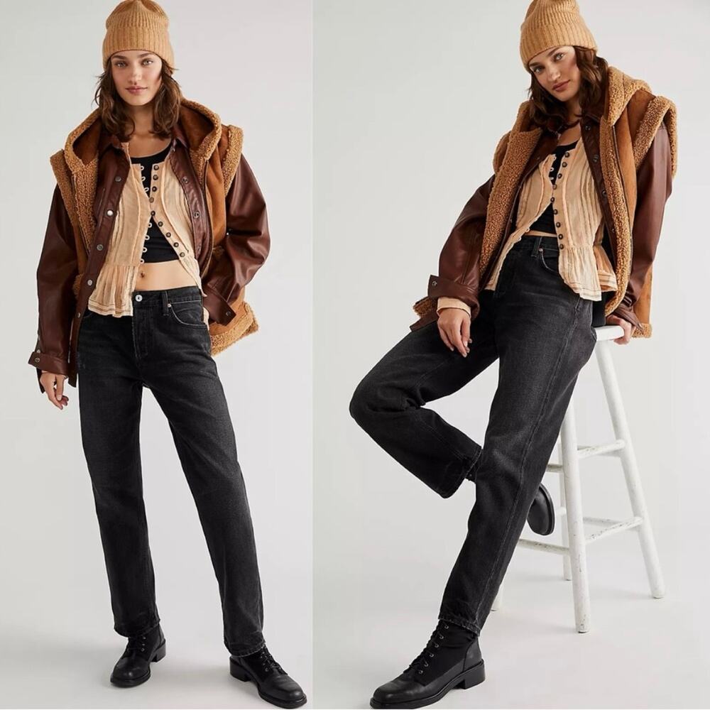 Citizens of Humanity Neve Low Slung Relaxed Straight Leg Jeans Obsidian Black 25